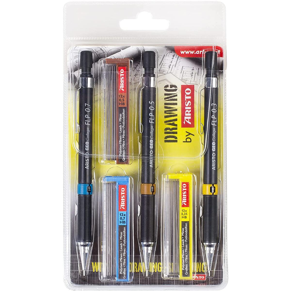 Aristo, Feinminenstift Set + Minen, College, 0,3, 0,5, 0,7 mm