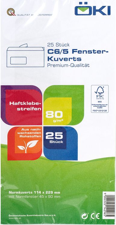 Fensterkuvert C5/6 Haftklebend 25 Stk