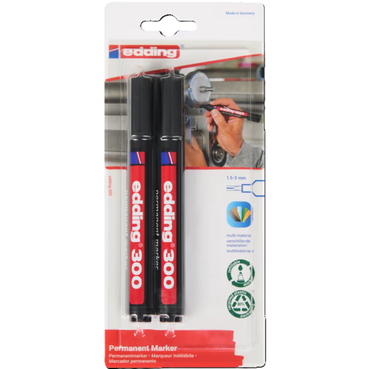 Edding Permanent Marker 300 2er Pack Rundspitze 1,5-3mm schwarz